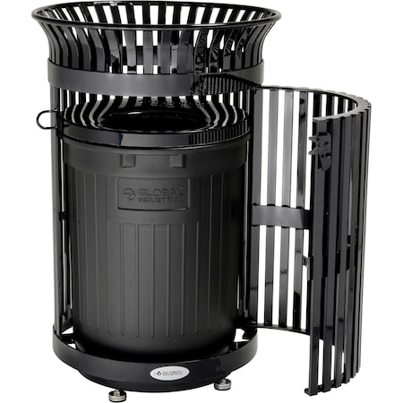 Global Industrial Round Outdoor Can, Black, Steel 641630BK